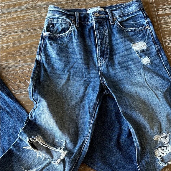 KanCan High Rise Distressed 90's Flare Medium Wash Denim Jeans Size 3/25 - Picture 2 of 15